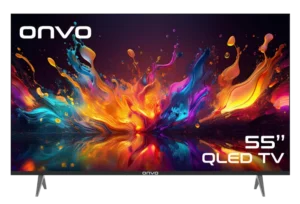 ONVO 55 4K Ultra HD QLED Google TV – Frameless, HDR10, 4 HDMI, Bluetooth