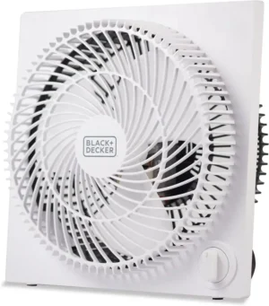 BLACK+DECKER 9-Inch Frameless Box Fan, Freestanding Desk Fan with 3-Speed Settings, Portable Fan for Home Office or Garage