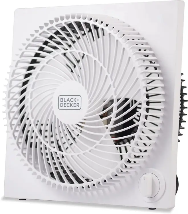 BLACK+DECKER 9-Inch Frameless Box Fan, Freestanding Desk Fan with 3-Speed Settings, Portable Fan for Home Office or Garage