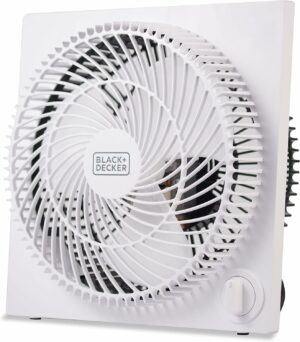 BLACK+DECKER 9-Inch Frameless Box Fan, Freestanding Desk Fan with 3-Speed Settings, Portable Fan for Home Office or Garage