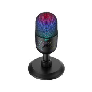 HAVIT GK52 RGB Recording Microphone – 48kHz/16bit, Cardioid Pickup, Gain & Mute Controls, Shock Absorber, Multi-Device Compatible