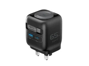 HAVIT UC252 65W Fast Charger – USB-C & USB-A GaN Charger with Built-in Cable